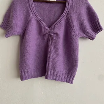 Trumpas Megztinis Moterų V-kaklo vientisos Spalvos Rudens Pradžioje Moterų Vintage Megztinis Viršų
