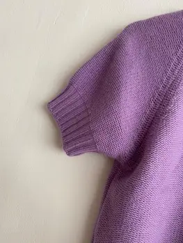 Trumpas Megztinis Moterų V-kaklo vientisos Spalvos Rudens Pradžioje Moterų Vintage Megztinis Viršų