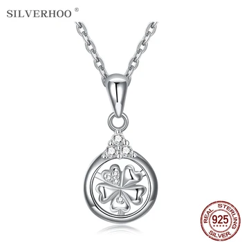 SILVERHOO 925 Sterlingas Sidabro Karoliai Pakabukas Moterų Širdies Formos Gėlių Austrija Krištolo Karoliai Šalies Fine Jewelry Naujas