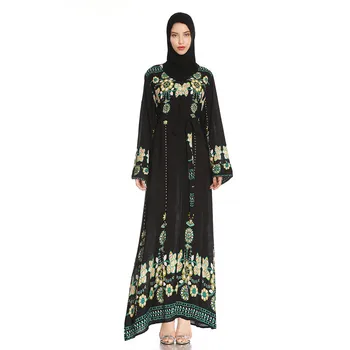 Musulmonų Moterims Gėlių Spausdinti Ilga Suknelė Malda Maxi Skraiste Islamą, Arabų, Turkų Dubajus Kaftan Ramadanas Mubarakas Suknelė Artimuosiuose Rytuose