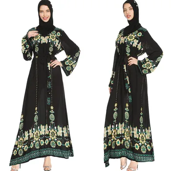 Musulmonų Moterims Gėlių Spausdinti Ilga Suknelė Malda Maxi Skraiste Islamą, Arabų, Turkų Dubajus Kaftan Ramadanas Mubarakas Suknelė Artimuosiuose Rytuose