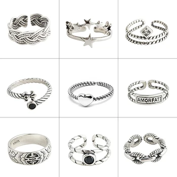 Senovinių sidabro žiedai moterims 925 sterlingas sidabro žiedas reguliuojamas, paprastas žavesio žiedas Išskirtinį Japonijos ir korėjos stiliaus papuošalai