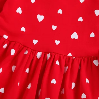 40# Bamblys Kūdikių Mergaičių Suknelė ilgomis rankovėmis Pinikai Valentino Diena Širdies formos Spausdinimo Raukiniai Princesė Dress Kostiumai Kūdikiams