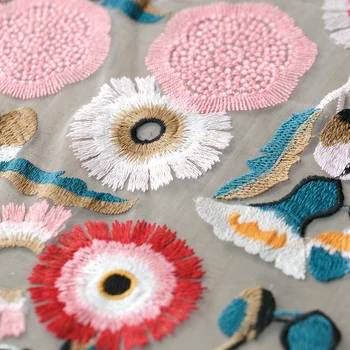 Net siūlai, siuvinėjimo nėrinių audinys rožinės spalvos apskritimo gėlių siuvinėjimo audinys drabužiai cheongsam medžiaga rankų darbo 