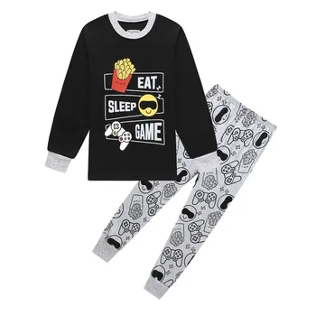 Vaikai Berniukai Funny Gamer Valgyti Žaidimas Miegoti, Pakartokite Spausdinti Žaidimų Pjs pižama trumpas, t-marškinėliai, šortai, drabužiai pyjama pijama nustatyti sleepwear