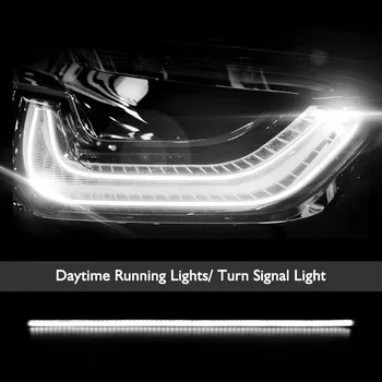 2vnt 30cm, 45cm 60cm 12V LED automobilio dienos šviesos lanksti DRL posūkio signalai, šviesos auto cob dieniniai žibintai priekinių Žibintų Juostelėmis