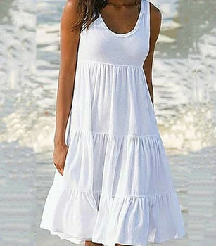 Moteris Suknelė Vasaros Suknelė Balta Suknelė Moterų Mados Atsitiktinis Plius Dydis Suknelės Rankovių Vientisos Spalvos Prarasti Paplūdimys Suknelė Vestidos