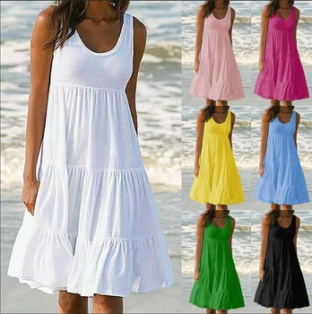 Moteris Suknelė Vasaros Suknelė Balta Suknelė Moterų Mados Atsitiktinis Plius Dydis Suknelės Rankovių Vientisos Spalvos Prarasti Paplūdimys Suknelė Vestidos