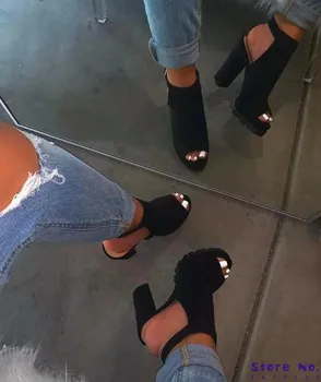 Moterų vasaros sandalai peep toe bateliai moteris stambusis aukšti kulniukai gladiatorių iškirpkite batai sandalias mujer sapato feminino H1032