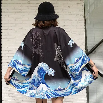 Banga Karpis Japonų Kimono Tradicinių Drabužių Anime Kimono Marškinėliai Moterims Samurajus Haori Hombre Yukata Vyras Megztinis Marškinėliai