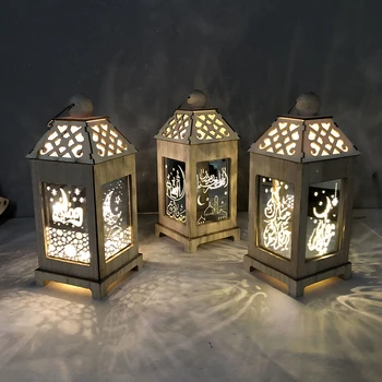 Liviorap Ramadanas Eid Mubarakas Papuošalai Namų Mėnulis LED Žvakės Šviesos Medinė Lenta Kabo Pakabukas Islamo Musulmonų Atveju Šalis
