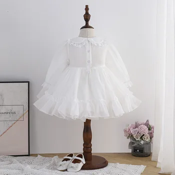 Baby Girl Smocked Balta Suknelė Vaikų Rankų darbo Raukiniais Suknelės Vaikams ispanijos Siuvinėjimo Frocks Rudenį kūdikių Boutique Drabužių