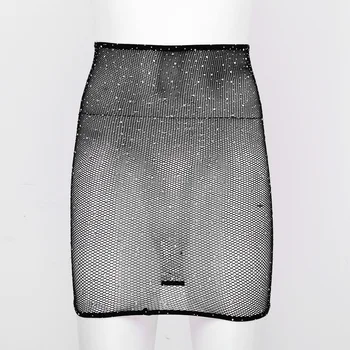 Moterų Blizgiu Cirkonio Bodycon Miniskirt Žr.-Per Akies Seksualus Sijonai Festivalis Rave Drabužius Paplūdimio Šokių Kostiumas Clubwear