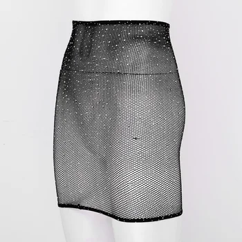 Moterų Blizgiu Cirkonio Bodycon Miniskirt Žr.-Per Akies Seksualus Sijonai Festivalis Rave Drabužius Paplūdimio Šokių Kostiumas Clubwear