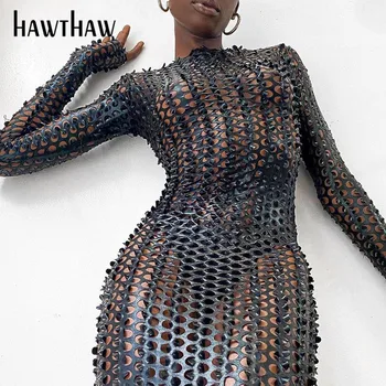 Hawthaw Moteris Rudens-Žiemos Ilgos Rankovės Tuščiaviduriai Iš Šalies Klubo Paketas Klubo Moterų Mini Trumpą Suknelę 2020 M. Rudenį Drabužių Streetwear