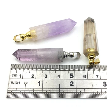 Natūralių kristalų eterinis Aliejus Kvepalų buteliuko nurodė dūmo quartzs šešiakampė prizmė buteliuką Amethysts Crystal Kvepalai Karoliai Pakabukas