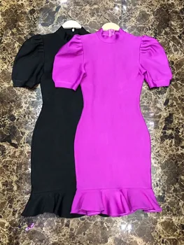 2020 Naujų Rudens Moterys Tvarstis Suknelė O-Kaklo, Pynimas Trumpas Rankovės Slidinėti Midi Bodycon Suknelė Elegantiškas Įžymybė Hot Pink Vestidos