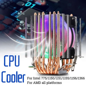 6 Heat Pipe Cpu Cooler Led Fan 3 Linijos Cpu Ventiliatorius Cpu Heatsink Už 775/1150/1155/1156/1366 Amd Visos