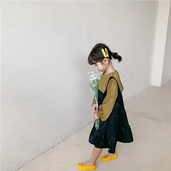 Vaikai Suknelės Mergaitėms Atvartas Susiuvimo Suknelė 2021 M. Pavasarį Naujas Vaikų Šifono korėjos ilgomis Rankovėmis Suknelė