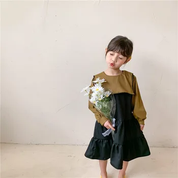 Vaikai Suknelės Mergaitėms Atvartas Susiuvimo Suknelė 2021 M. Pavasarį Naujas Vaikų Šifono korėjos ilgomis Rankovėmis Suknelė