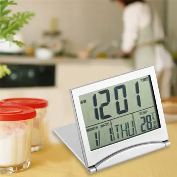 Modernaus Dizaino Nešiojamas Sulankstomas Stalas Skaitmeninis LCD Termometras, Kalendorius Žadintuvas Lankstus Dangtelis Duomenų Kartą Stalinis Laikrodis