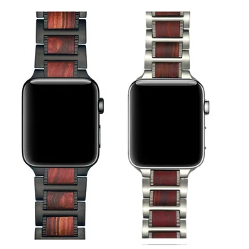 Medienos diržu, Apple watch band 44 mm 40mm 42mm 38mm Raudonojo Sandalmedžio+Nerūdijančio plieno apyrankė band 
