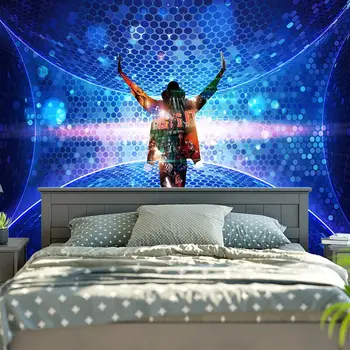 Muzikos Baras Michael Jackson Dekoratyvinis Siuvinėjimas Gyvenimo Kambario Sienos Kabo Gobelenai Boho Miegamojo Sienos Kilimas, Antklodė, Mėlynos Spalvos 3 Dydžio