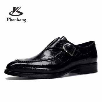 Vyrų odos batus verslo suknelė, kostiumas, batai, vyrams, prekės Bullock natūralios odos juoda slipon vestuvių mens batai Phenkang 2020 m.