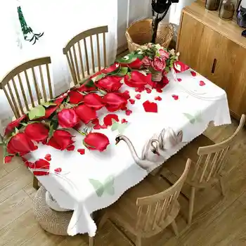 Šalies Namų Virtuvėje Staltiesė Rožės Gėlių Gėlių Vaizdą 3D Spausdinimo Sustorėti, Stačiakampio, Apvalaus Stalo Medžiaga