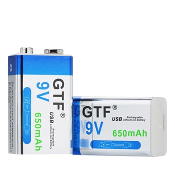 GTF 9V 650mAh USB Ličio Baterija 6F22 6LR61 Li-Ion Įkraunama Baterija žaislų massagers multimetrai gitara su USB laidu