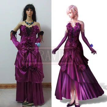 Žaibas Grąžina Final Fantasy XIII Žaibo Cosplay Violetinė atpalaiduojančios medžiagos Suknelė cosplay kostiumas