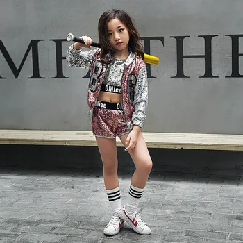 Merginos China Hip-Hop Drabužių Šokių Kostiumai Vaiko Striukė Džiazo Pramoginių Šokių Drabužių Konkurencijos Kostiumas Etapo Komplektus LJ