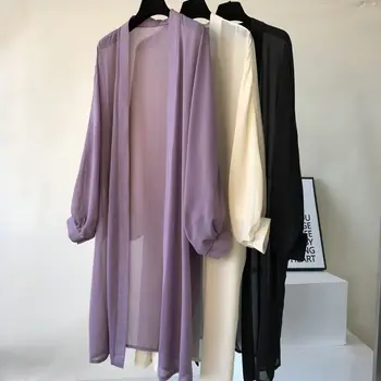 2019 Harajuku Ilgas Palaidinė Marškinėliai Moterims Vasaros Ilgos Šifono Rankovės Kimono Moterų Viršūnių Plius Dydžio Plonos Palaidinės blusas camisas mujer
