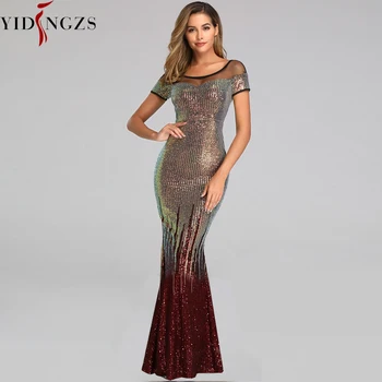 YIDINGZS Naujas Backless Ilgai China Vakaro Suknelės 2021 Elegantiškas Aukso Vakaro Šalis Suknelė YD9628
