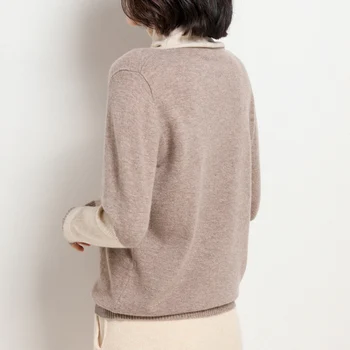 Grynas vilnonis megztinis moterims susiuvimo megztinis (puloveris vata, palaida krūva krūva apykaklės mezgimas bazės rudenį ir žiemą, naujas stilius traukti