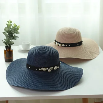 2019 vasaros turas sombrero šiaudų skrybėlę vasarą, saulės skrybėlę su pearl skydelis moterų atsitiktinis paplūdimio skrybėlę moterų Butas Gorras didmeninės