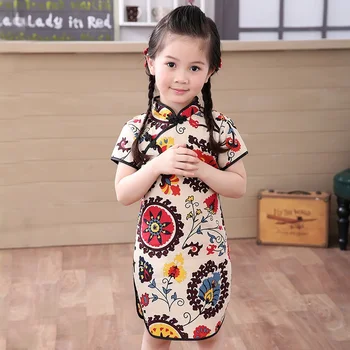 2020 m. mergytę Kinų suknelė drabužius vasaros stiliaus infantis medvilnės&L Tradicinės suknelės raudona naujųjų metų šaliai qipao