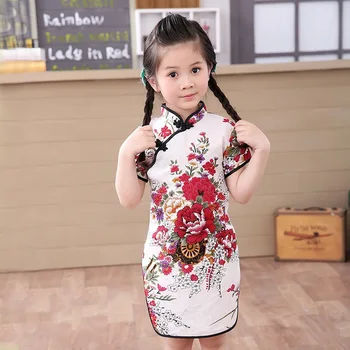 2020 m. mergytę Kinų suknelė drabužius vasaros stiliaus infantis medvilnės&L Tradicinės suknelės raudona naujųjų metų šaliai qipao