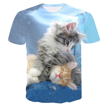 Mados 3D Gyvūnų Naminių Kačių Print T Shirt girl Harajuku Stiliaus Viršaus Tees Moterų, O Kaklas Trumpas Rankovėmis marškinėliai 2020 naujas
