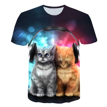 Mados 3D Gyvūnų Naminių Kačių Print T Shirt girl Harajuku Stiliaus Viršaus Tees Moterų, O Kaklas Trumpas Rankovėmis marškinėliai 2020 naujas