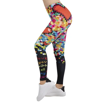 Moterų Legging Pikselių Meilės Spausdinimo Leggins Slim Didelio Elastingumo Legins Populiarus Fitneso Moterų Antblauzdžiai Kelnės