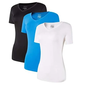 Jeansian 3 Pack Moterų Slim Quick Dry Fit Kvėpuojantis trumpomis Rankovėmis T-Shirt Marškinėliai, Tshirts Veikia Fitneso Treniruotės SWT240 Pack
