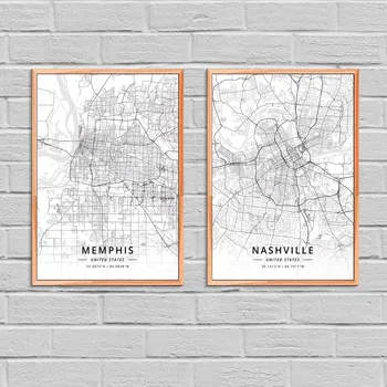 Memphis Nashville TN Tenesio valstijoje, JAV, Jungtinių Amerikos valstijų Žemėlapis Plakatas