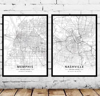 Memphis Nashville TN Tenesio valstijoje, JAV, Jungtinių Amerikos valstijų Žemėlapis Plakatas