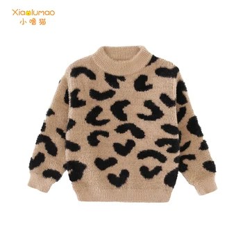 Šiltas megztinis mergaitėms Leopardas spausdinti džemperis vaikams 5-10t megzti rudens drabužių mergaičių paauglių mados ilgomis rankovėmis megztinis