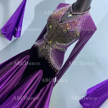Nauja violetinė Moterų Sportinių Šokių Suknelė ilgomis Rankovėmis pamatyti mintis kalnų krištolas Valsas Tango Šokių Konkursas Veiklos Drabužius etapas