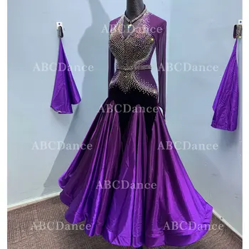 Nauja violetinė Moterų Sportinių Šokių Suknelė ilgomis Rankovėmis pamatyti mintis kalnų krištolas Valsas Tango Šokių Konkursas Veiklos Drabužius etapas