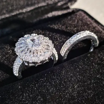 2020 naujas prabangus halo 925 sterlingas sidabro vestuvių žiedas rinkinys moterims lady jubiliejų dovana, papuošalai lašas laivybos R5170
