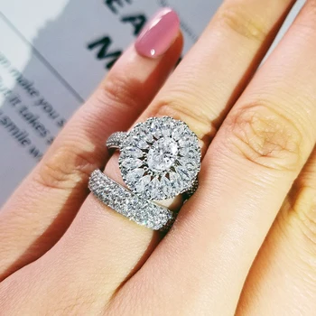 2020 naujas prabangus halo 925 sterlingas sidabro vestuvių žiedas rinkinys moterims lady jubiliejų dovana, papuošalai lašas laivybos R5170