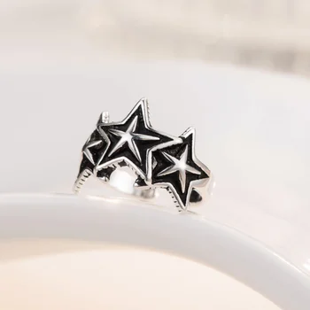 Madinga korėjos Retro 925 Sidabro Atidaryti Žiedas Trigubas Sutampa Žvaigždžių Japonijos Žiedai Vyrams ir Moterims
